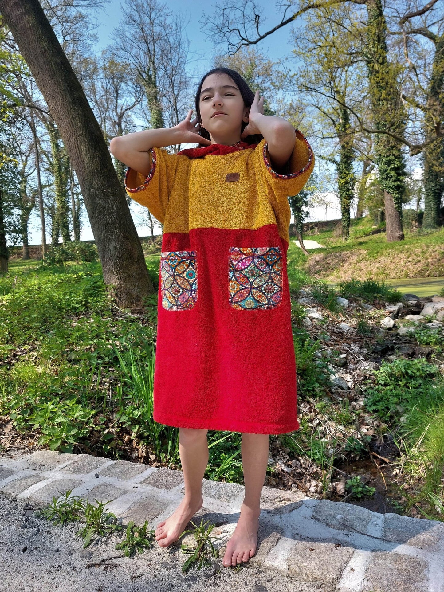 Surf Ponczo Czerwony Kapturek - bawełna frotte