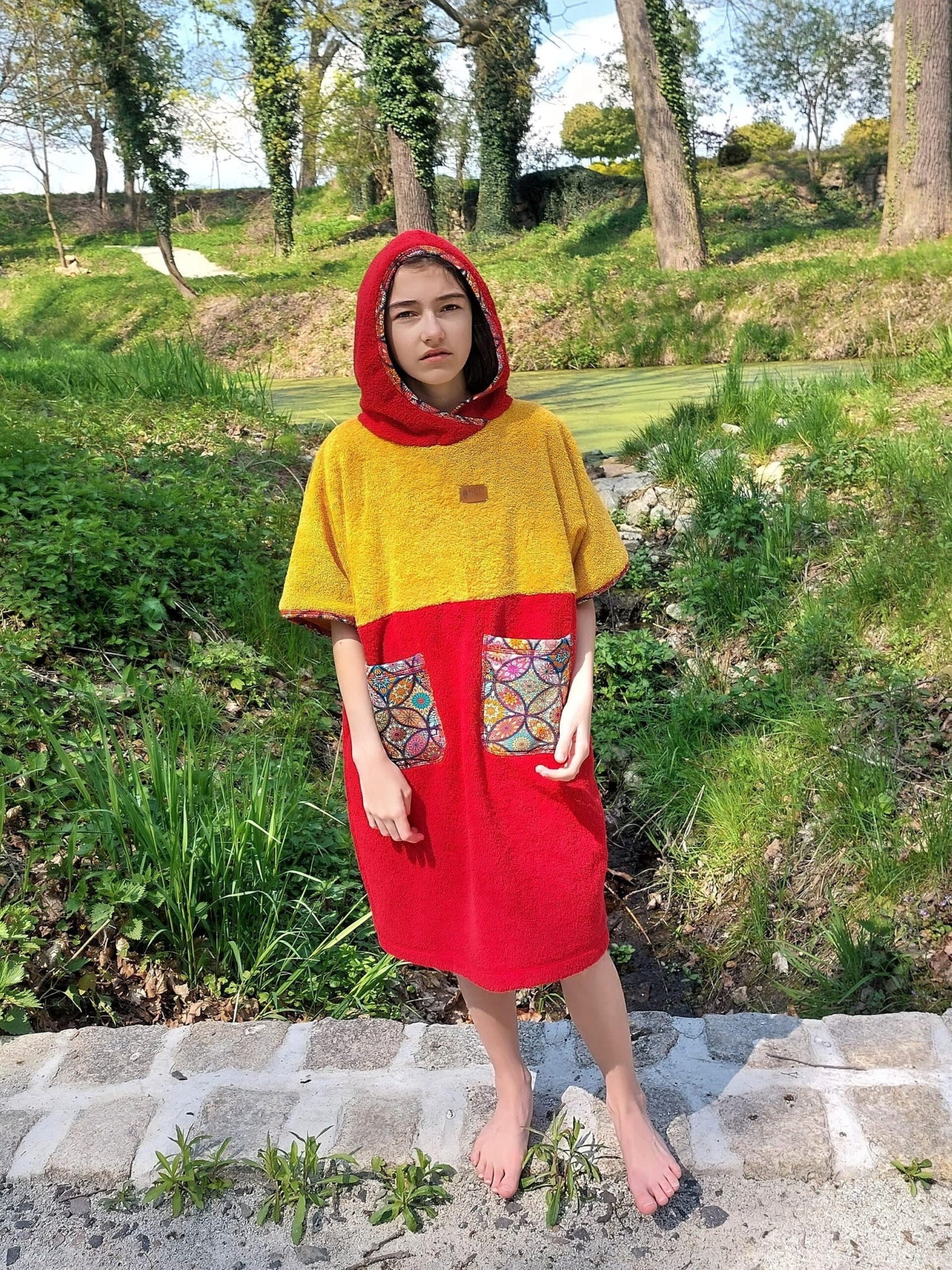 Surf Ponczo Czerwony Kapturek - bawełna frotte