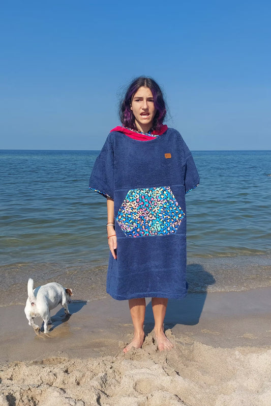 Walrus Baumwoll-Frottee-Poncho - Blue Thunder