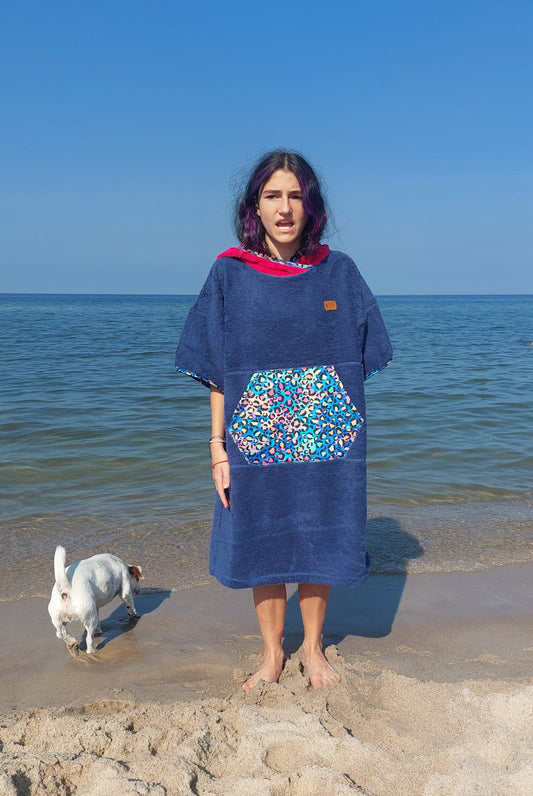 Walrus Baumwoll-Frottee-Poncho - Blue Thunder