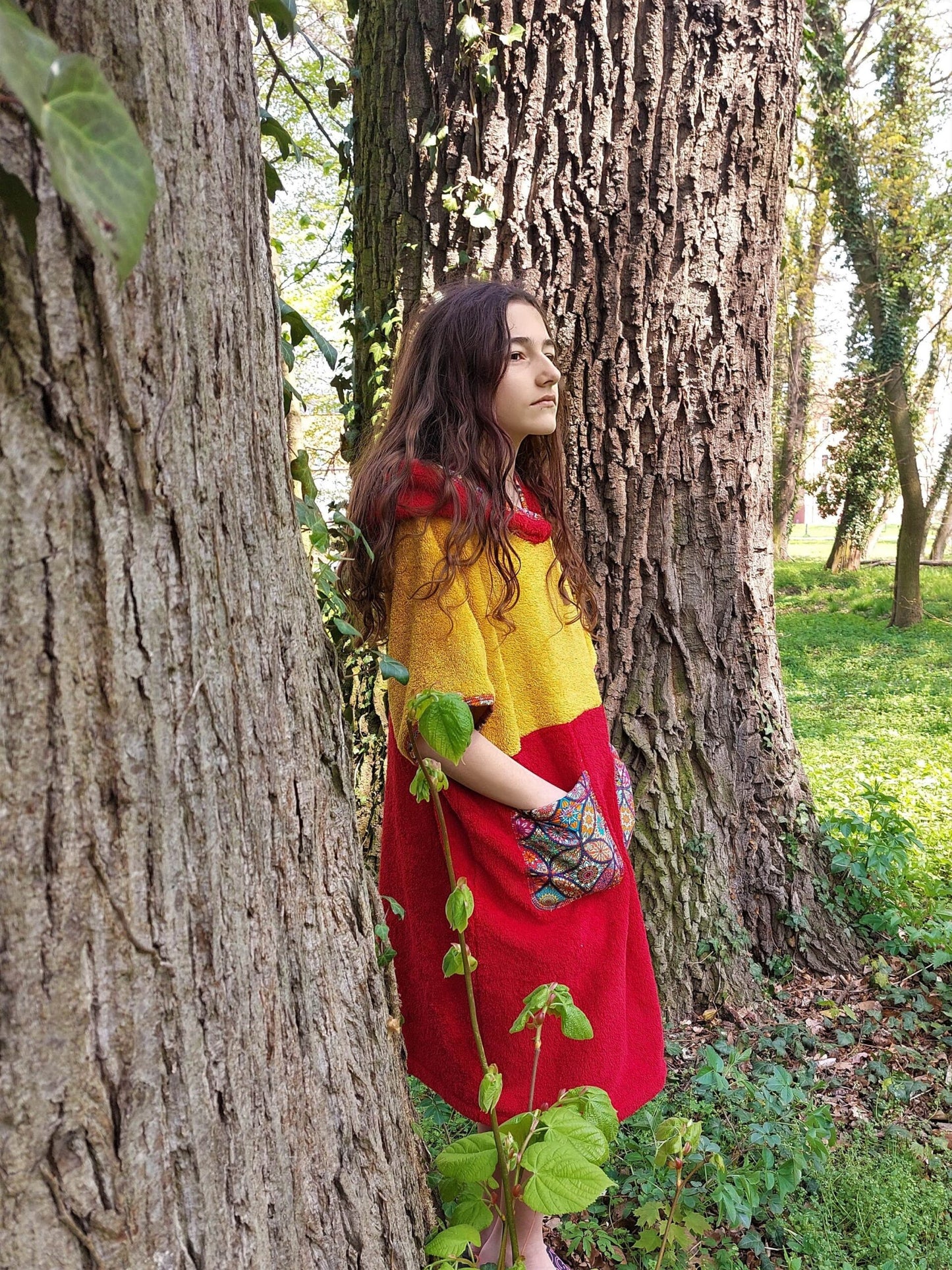 Surf Ponczo Czerwony Kapturek - bawełna frotte