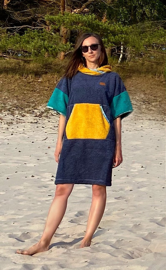 Ponczo dla Morsa z bawełninej frotte - Blue Thunder