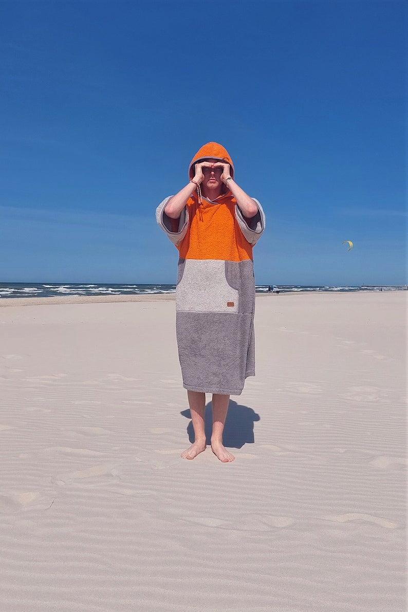 Surf Ponczo Gray Orange - bawełna frotte