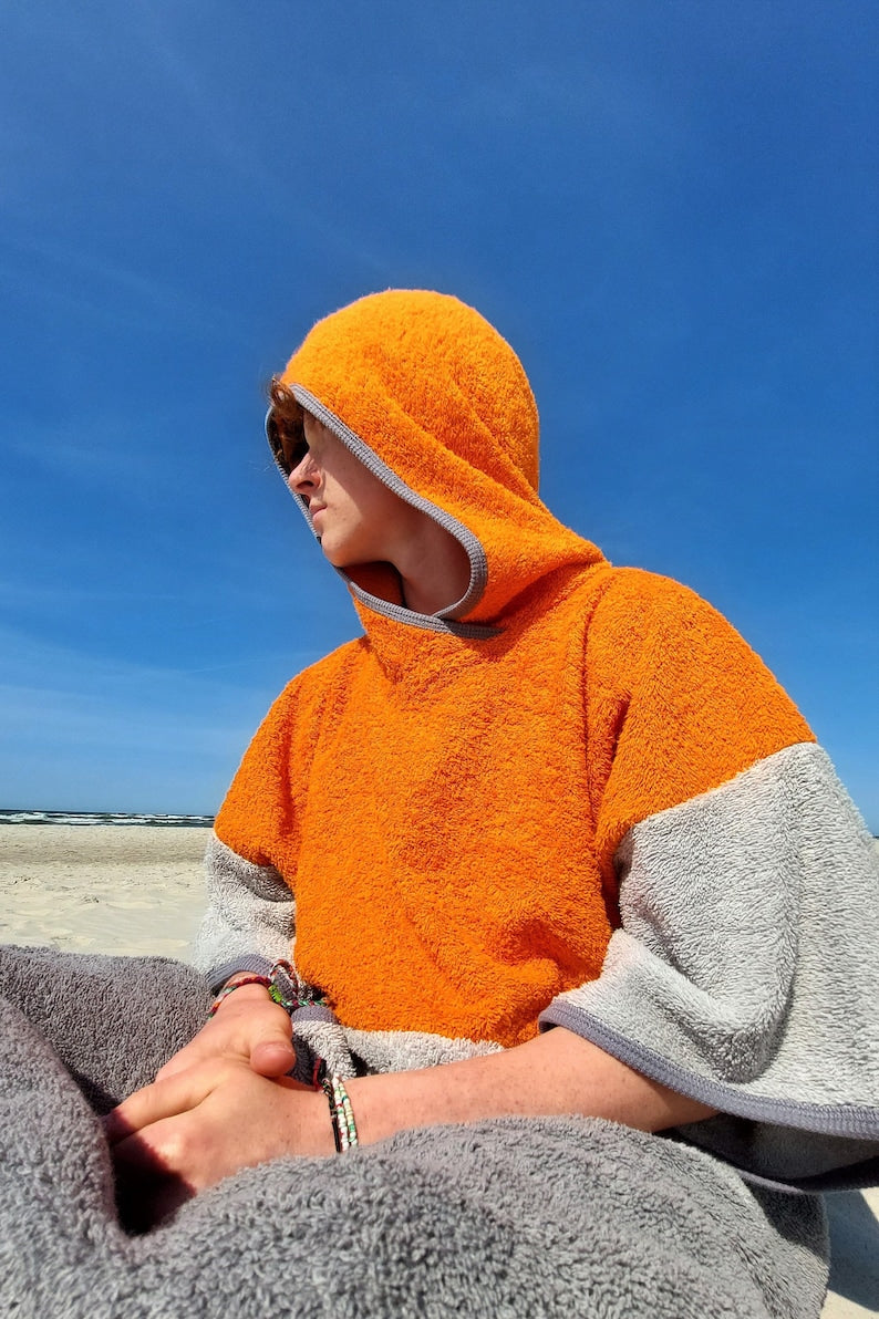 Surf Ponczo Gray Orange - bawełna frotte