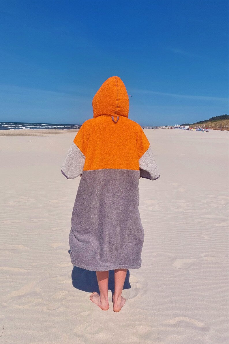Surf Ponczo Gray Orange - bawełna frotte