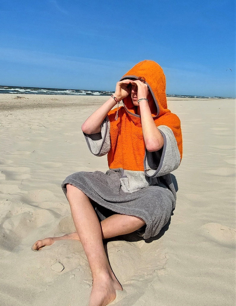 Surf Ponczo Gray Orange - bawełna frotte