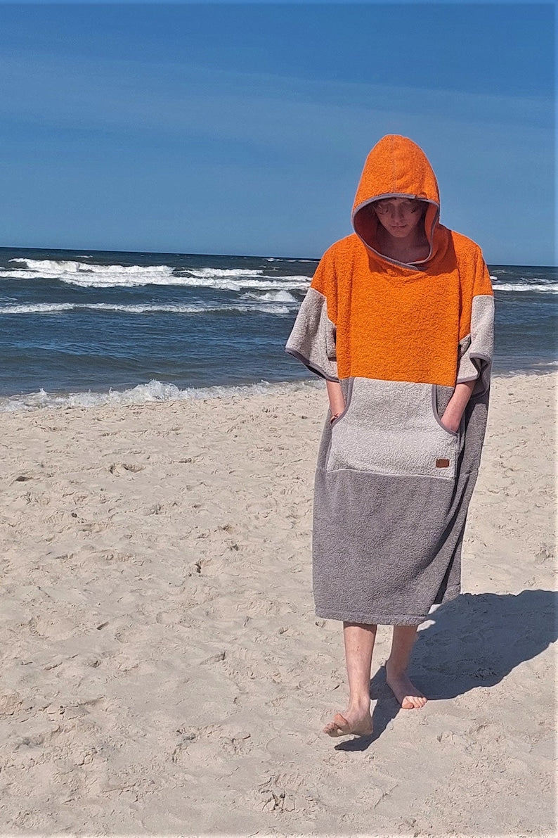 Surf Ponczo Gray Orange - bawełna frotte
