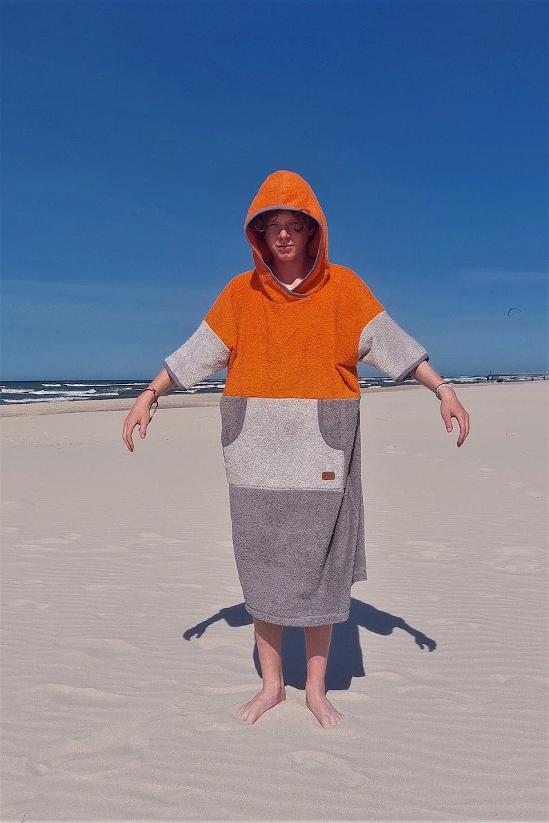 Surf Ponczo Gray Orange - bawełna frotte