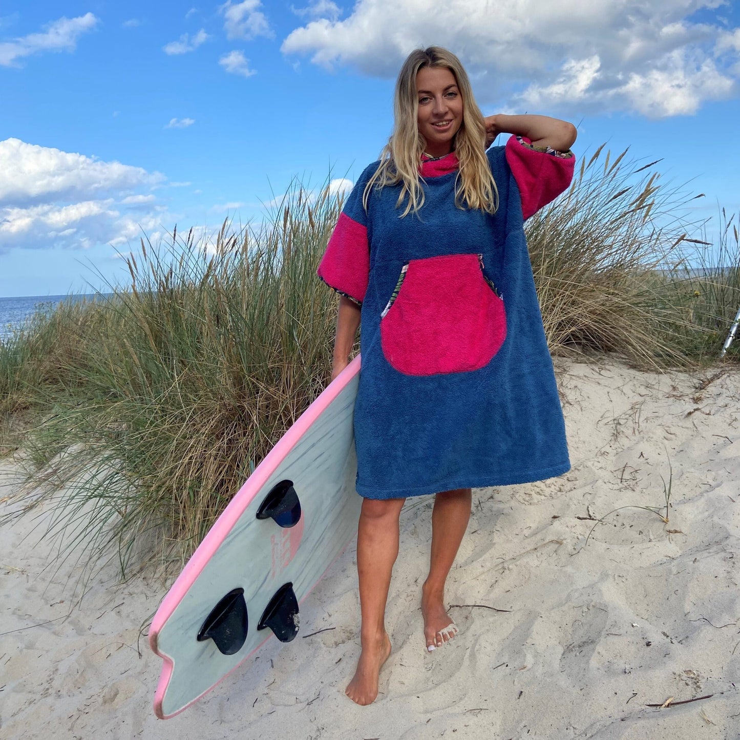 Ponczo kąpielowe Bella Fuchsia – bawełna frotte