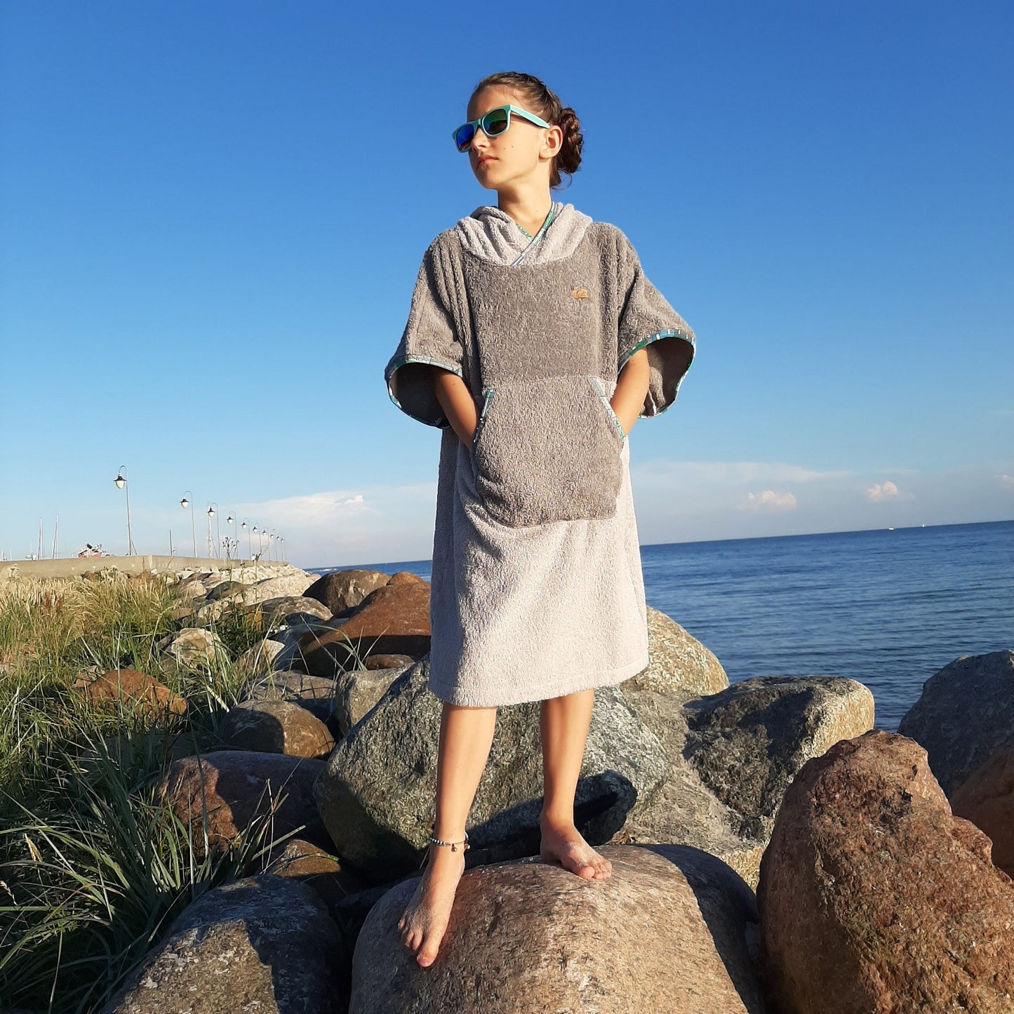 Surf Ponczo Gray Mint - bawełna frotte