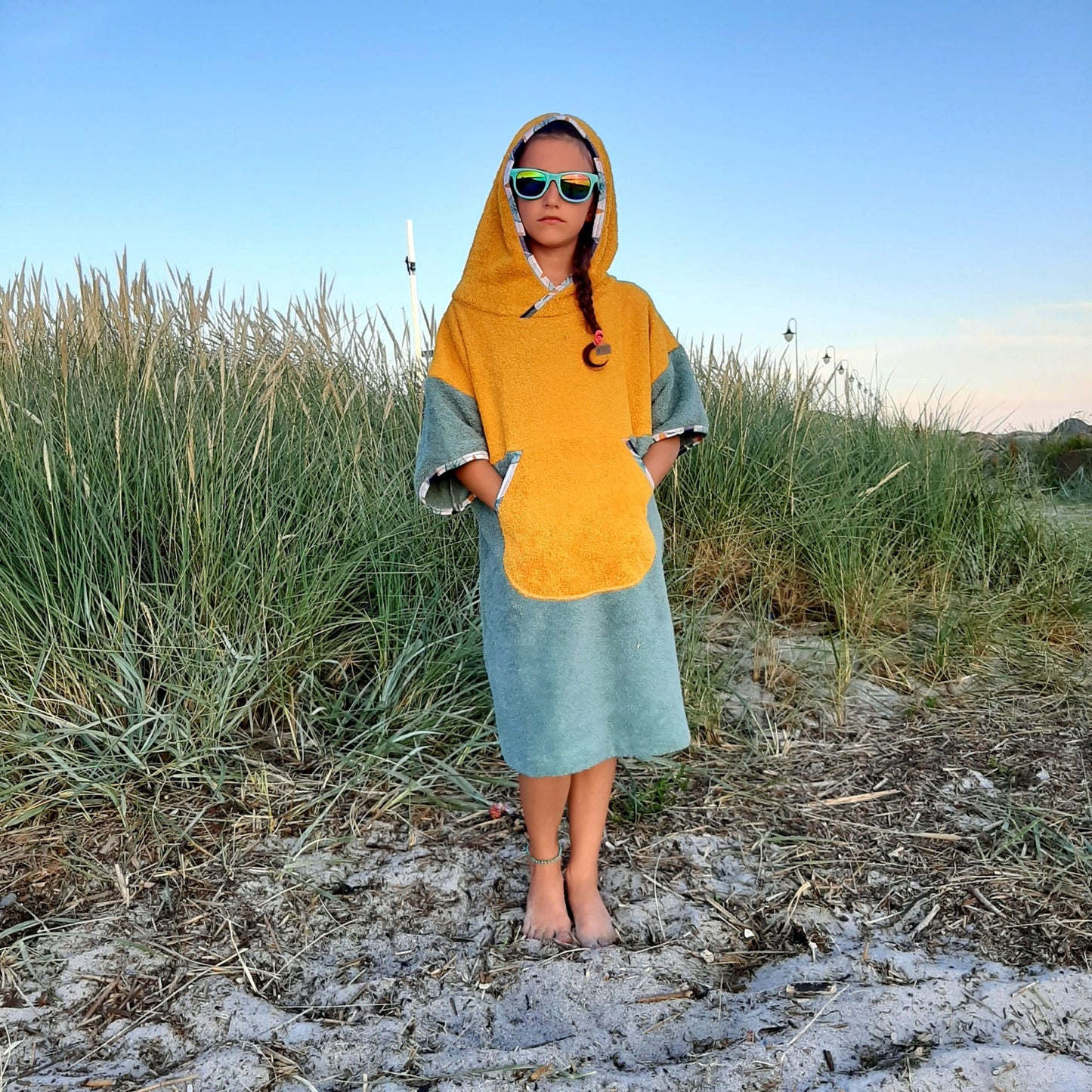 Ponczo kąpielowe Banana Yellow - bawełna frotte