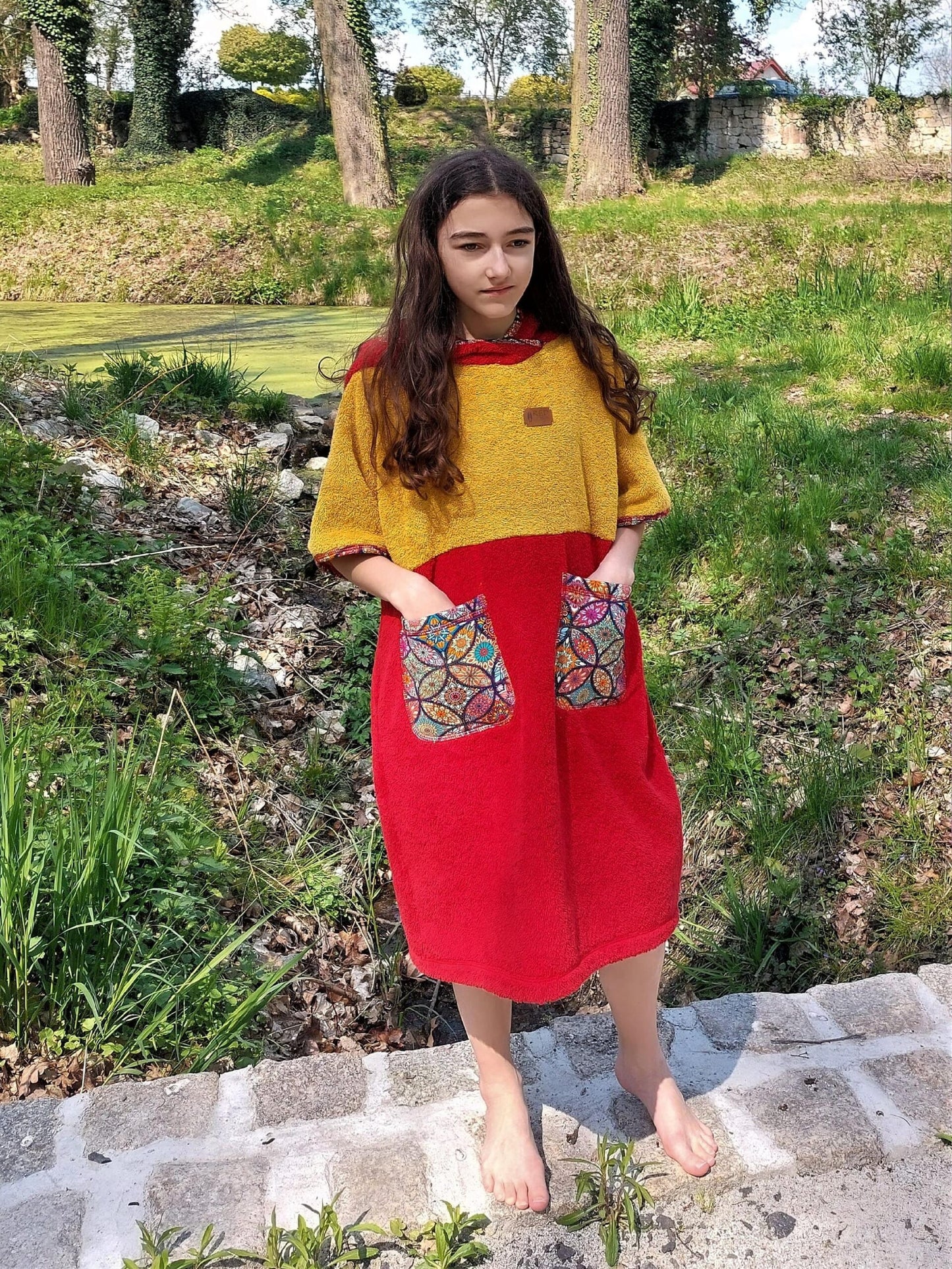 Surf Ponczo Czerwony Kapturek - bawełna frotte