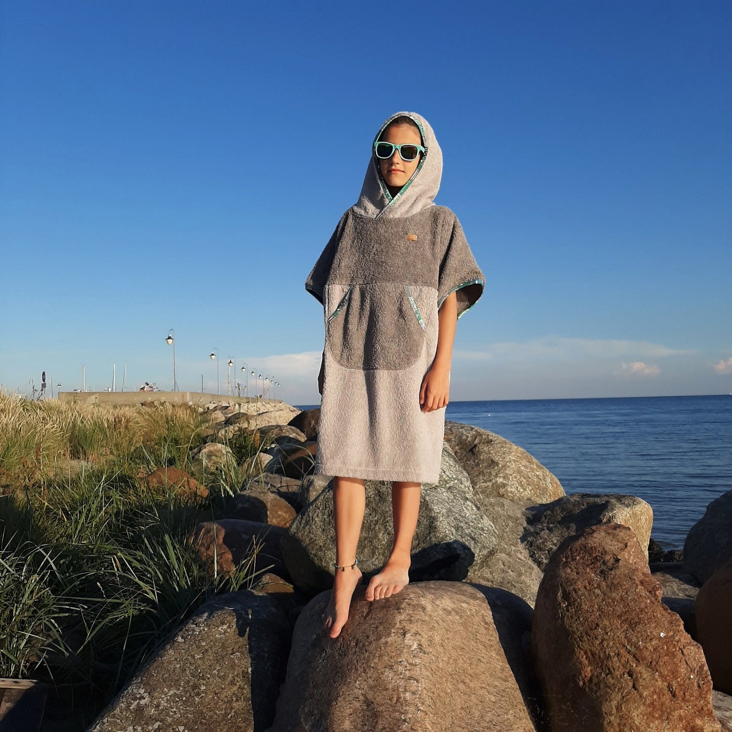 Surf Ponczo Gray Mint - bawełna frotte