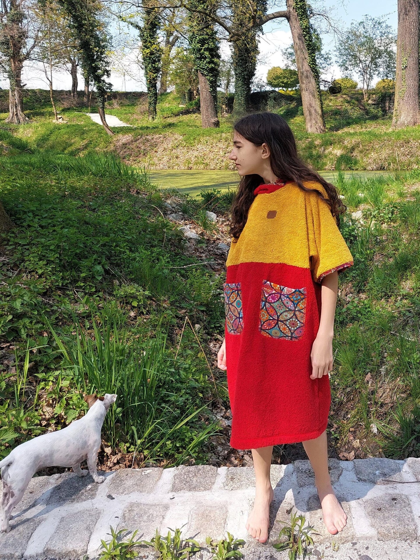 Surf Ponczo Czerwony Kapturek - bawełna frotte