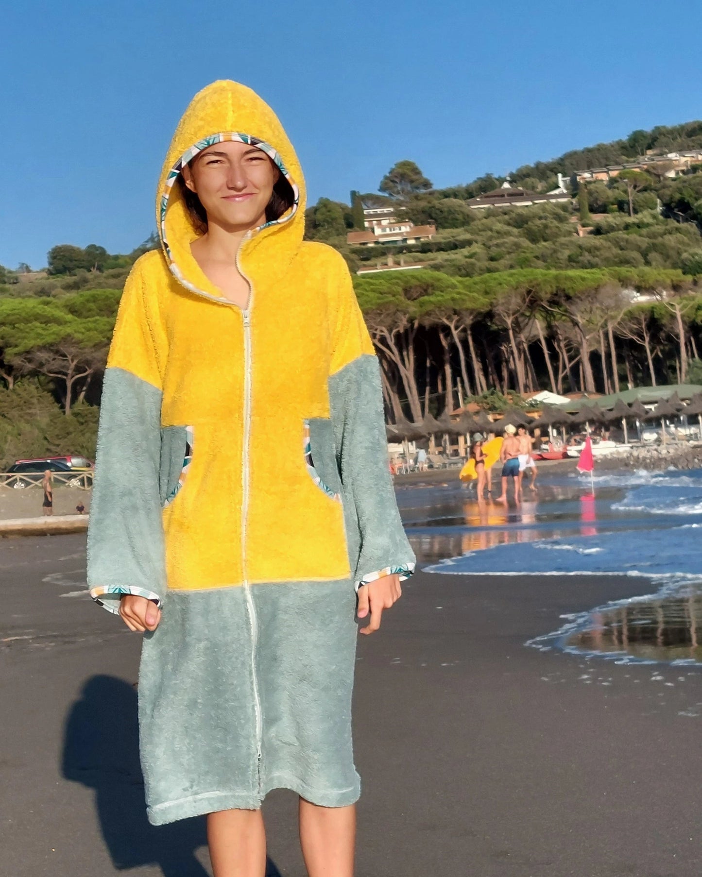 Ponczo na zamek Yellow - bawełniana frotte