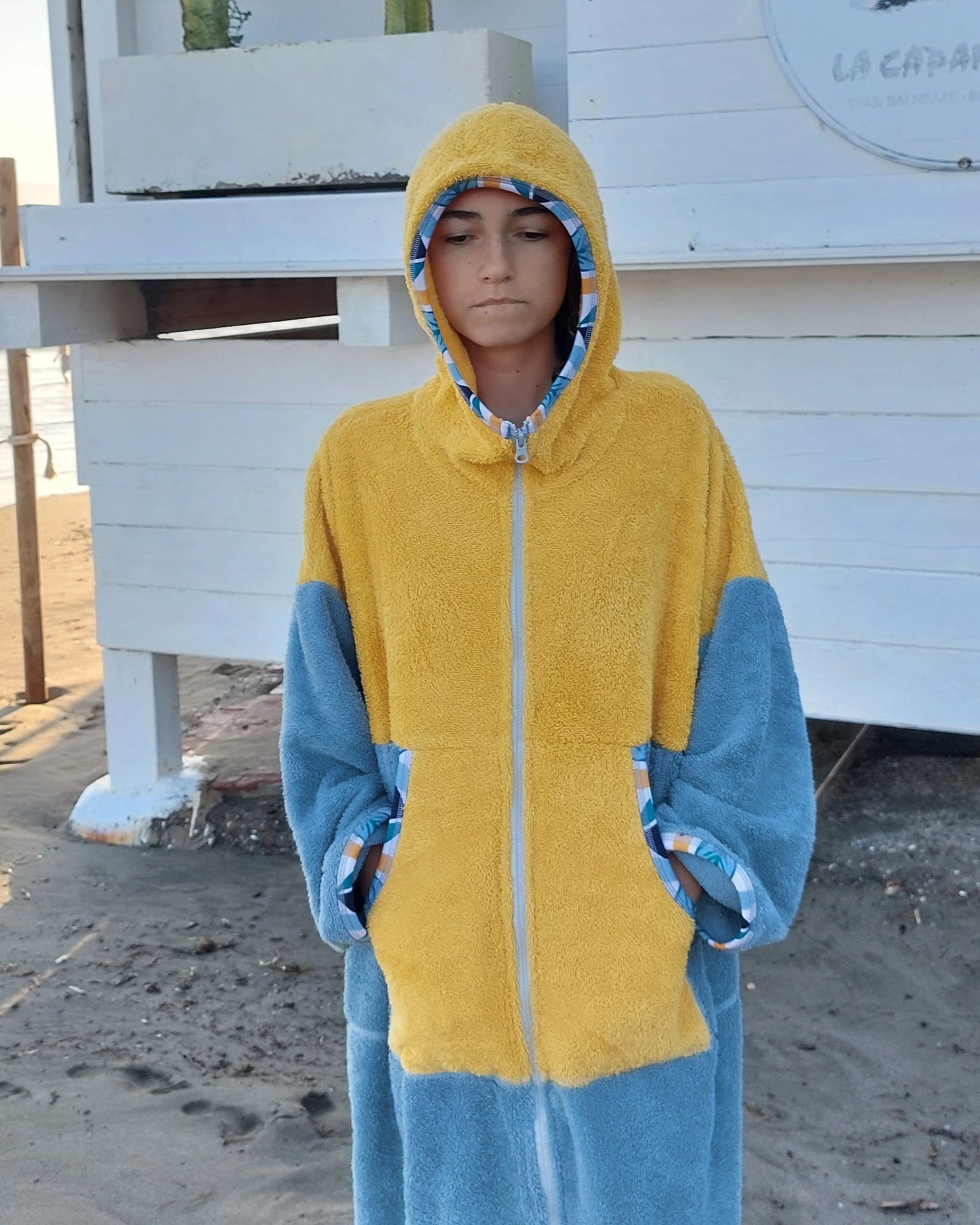 Ponczo na zamek Yellow - bawełniana frotte