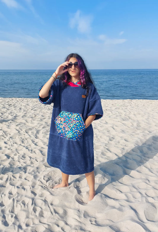 Walrus Baumwoll-Frottee-Poncho - Blue Thunder