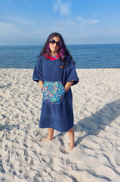 Walrus Baumwoll-Frottee-Poncho - Blue Thunder