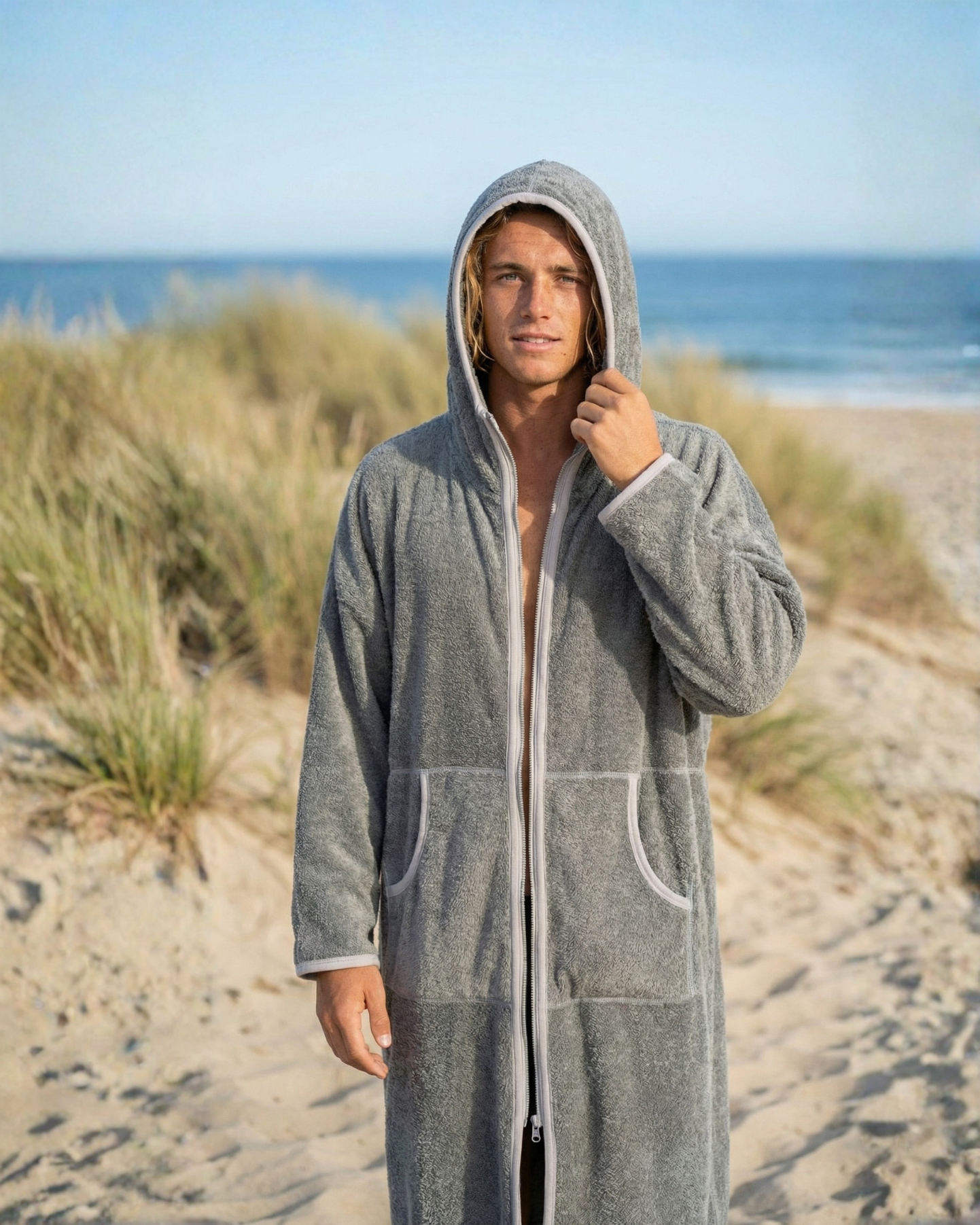 Szlafrok plażowy na zamek - Gray