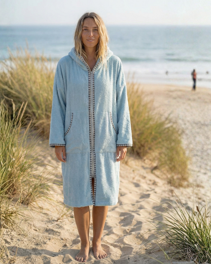 Strandbademantel mit Reißverschluss und Streifen