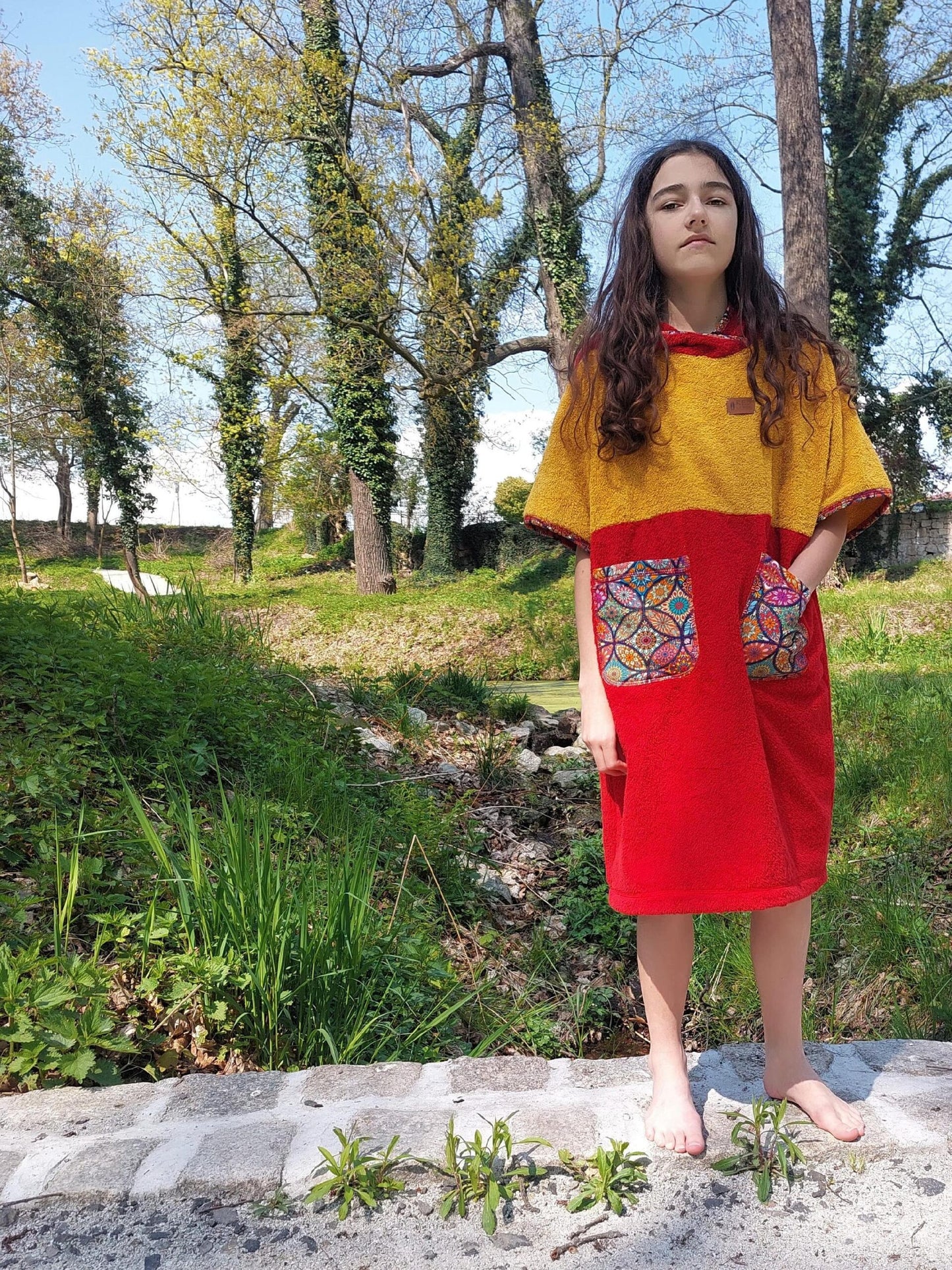 Surf Ponczo Czerwony Kapturek - bawełna frotte