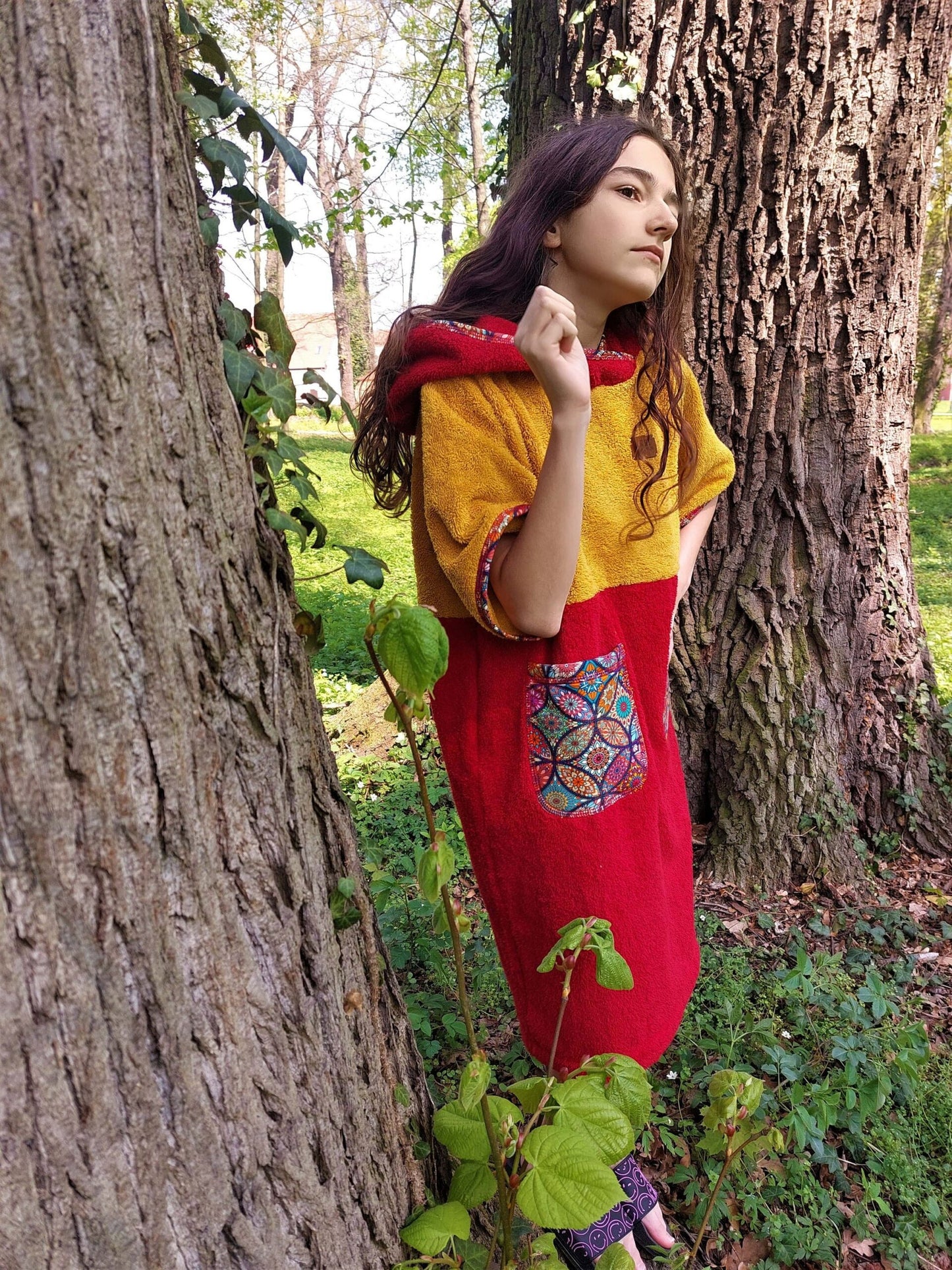 Surf Ponczo Czerwony Kapturek - bawełna frotte