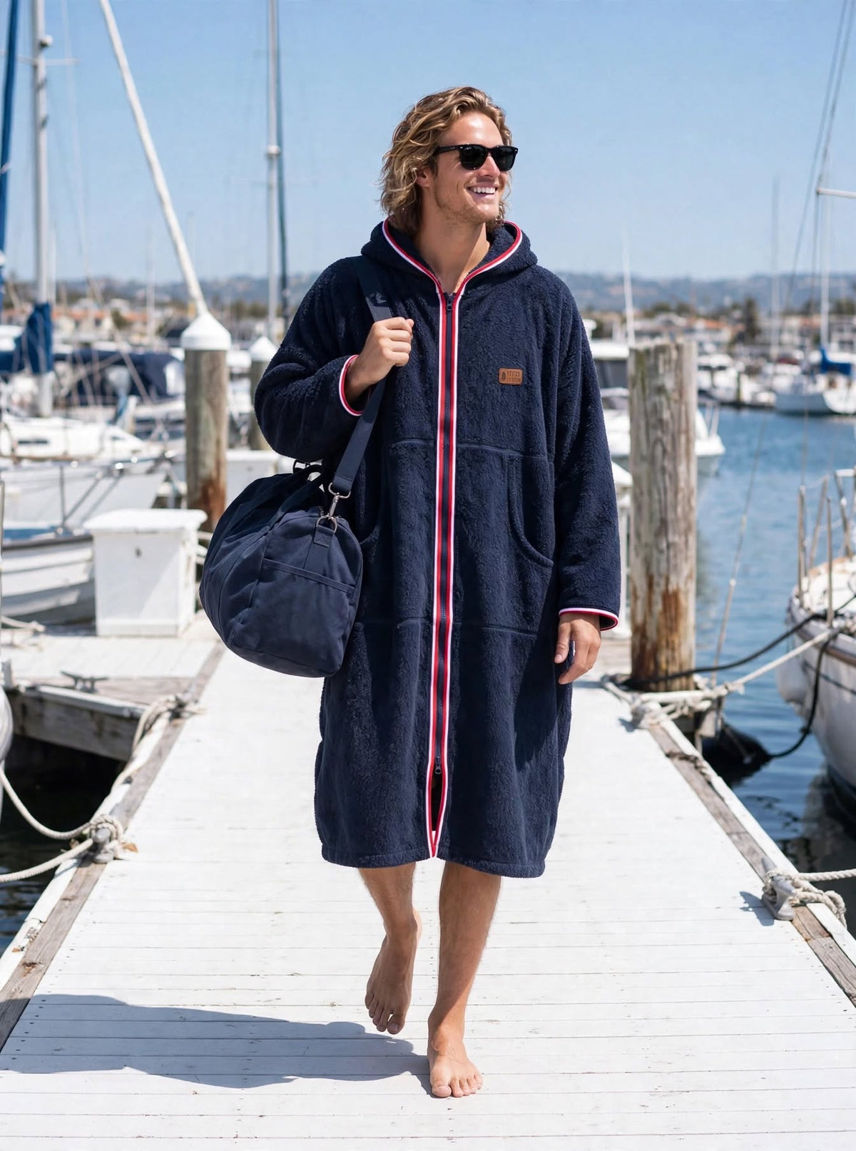 Szlafrok frotte na zamek - Zip Navy