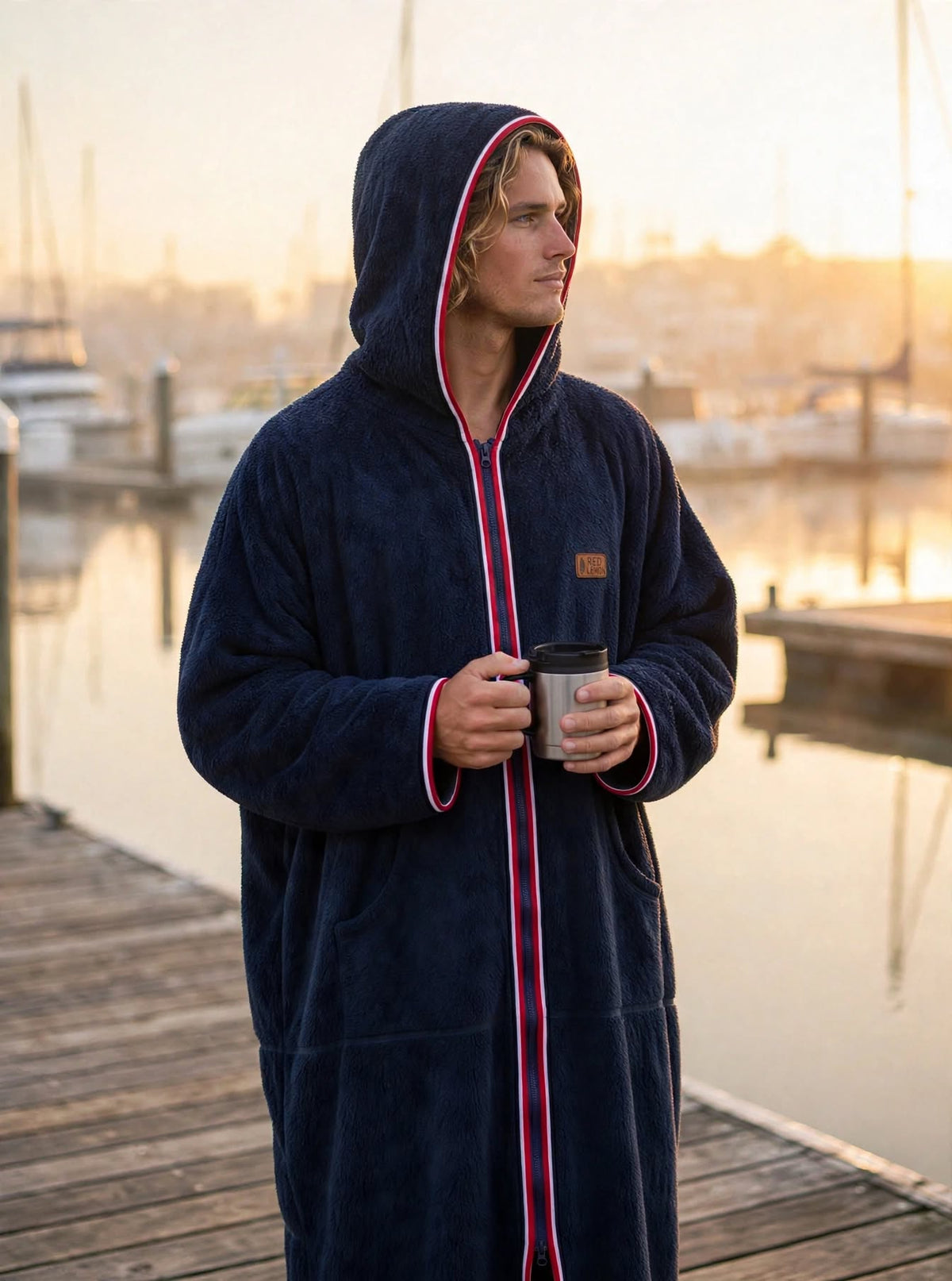 Szlafrok frotte na zamek - Zip Navy