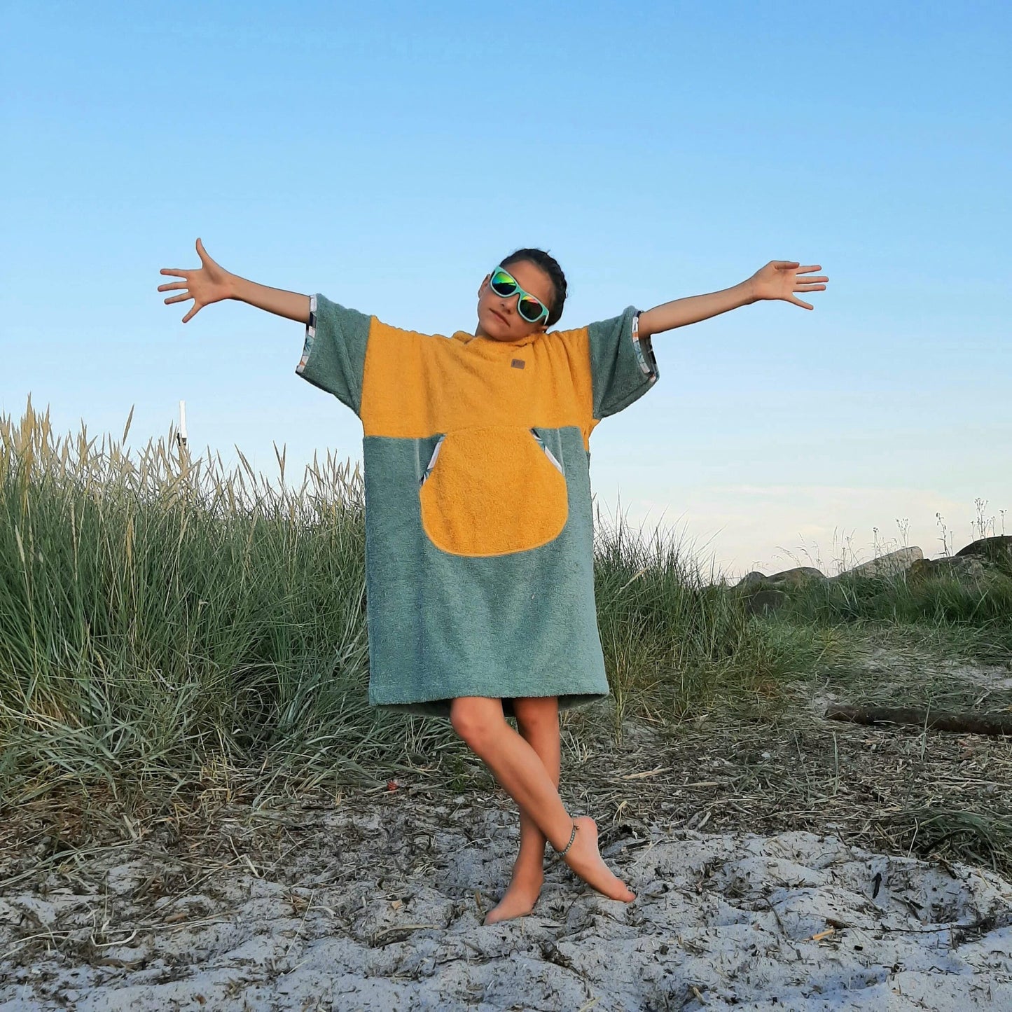 Ponczo kąpielowe Banana Yellow - bawełna frotte