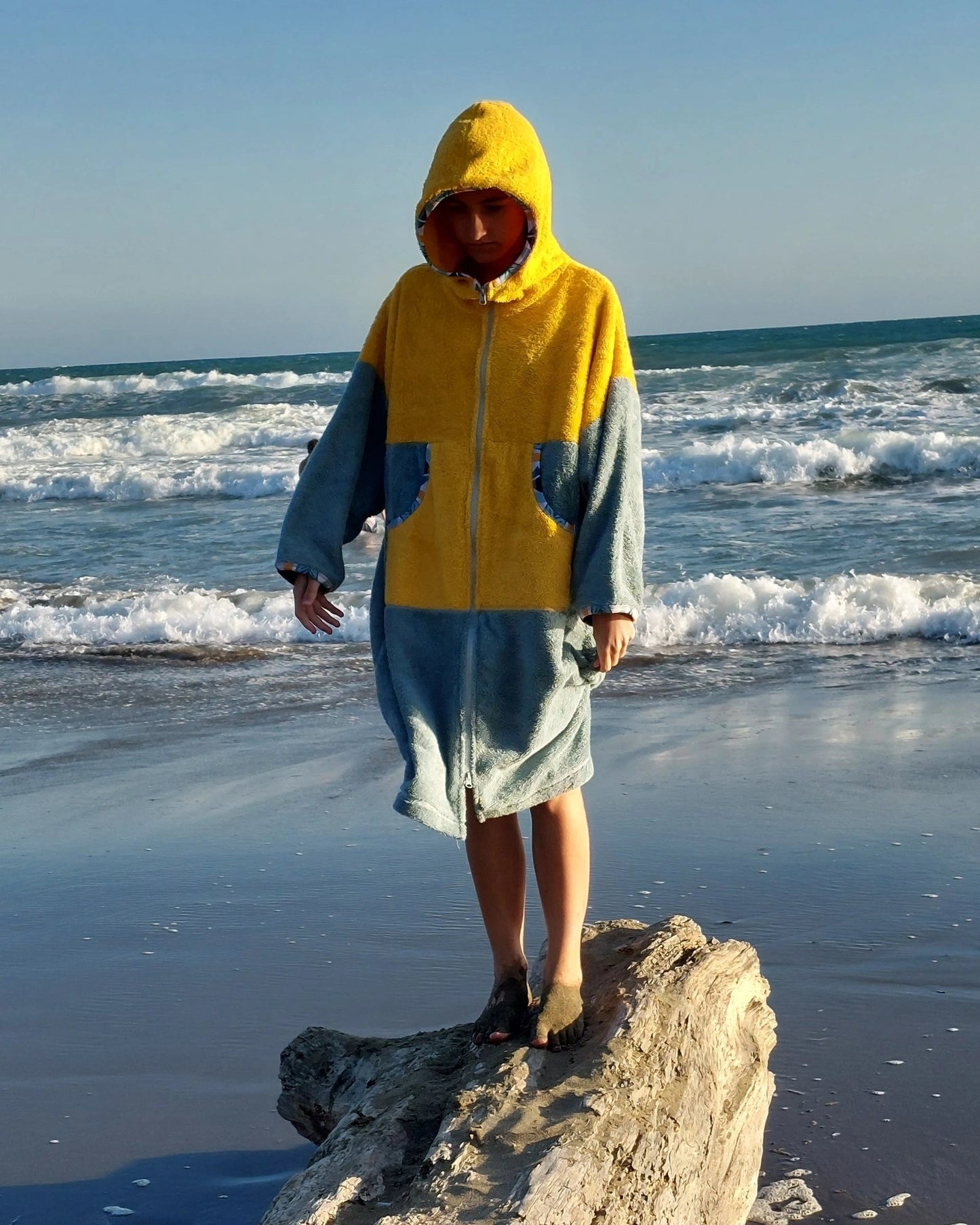 Ponczo na zamek Yellow - bawełniana frotte