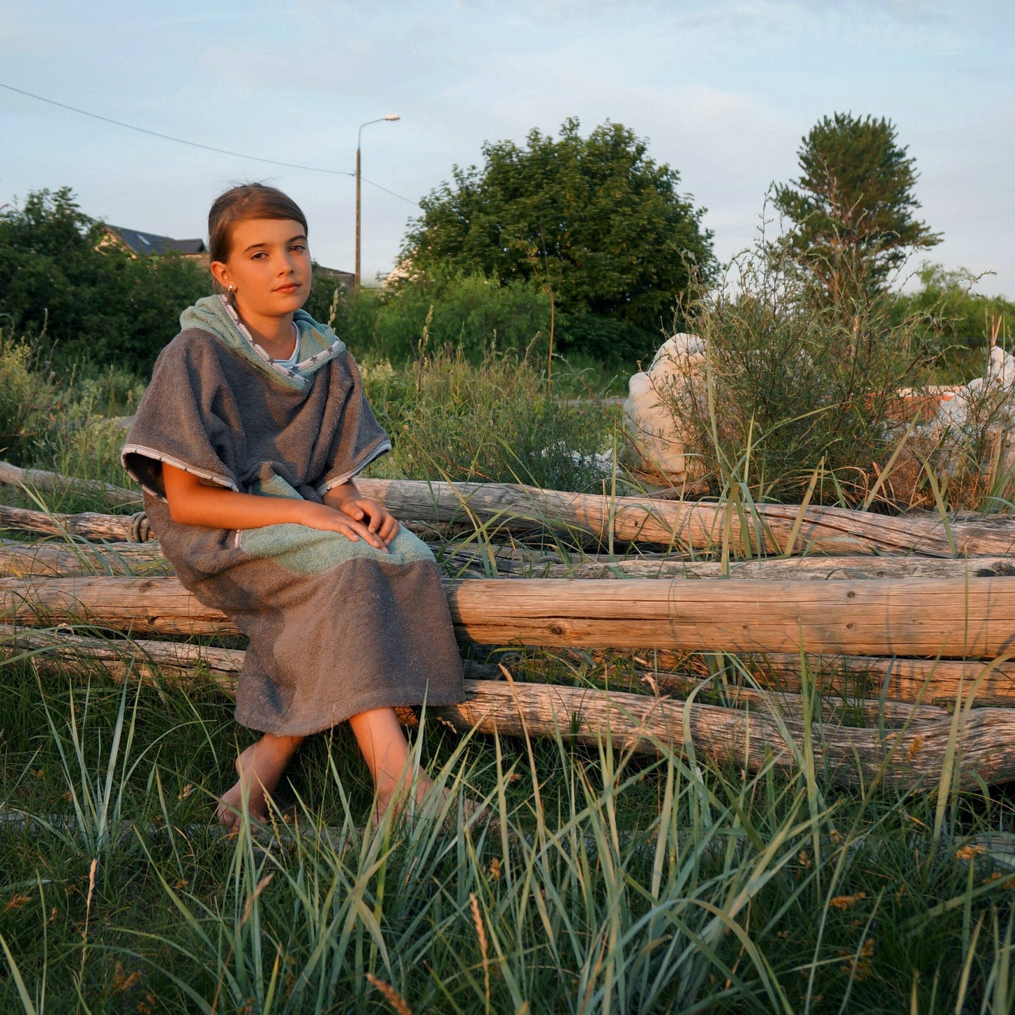 Surf Ponczo Gray Stars - bawełna frotte