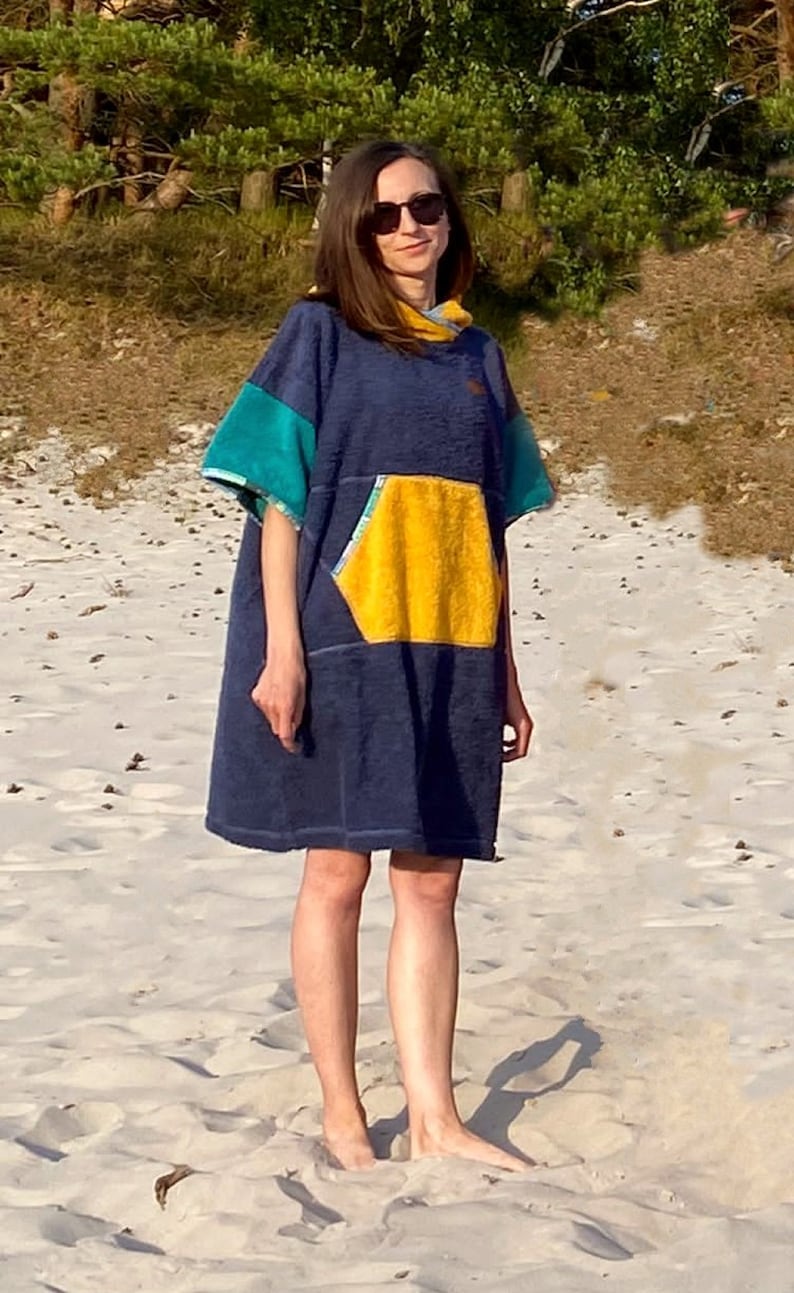 Ponczo dla Morsa z bawełninej frotte - Blue Thunder