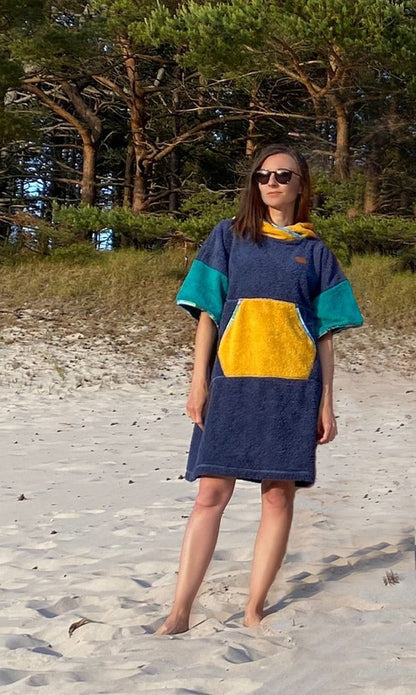 Ponczo dla Morsa z bawełninej frotte - Blue Thunder