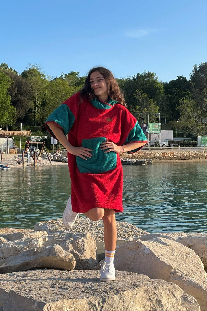 Surf Ponczo Red Energy - bawełna frotte