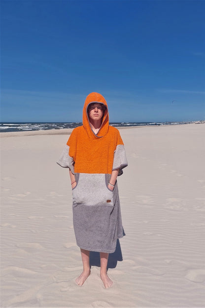 Surf Ponczo Gray Orange - bawełna frotte