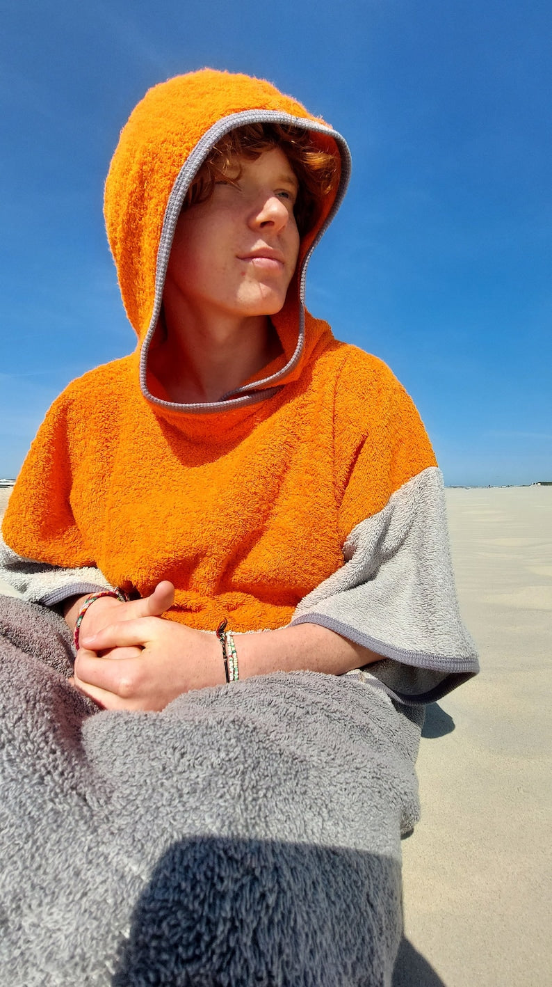 Surf Ponczo Gray Orange - bawełna frotte