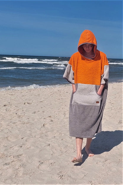 Surf Ponczo Gray Orange - bawełna frotte