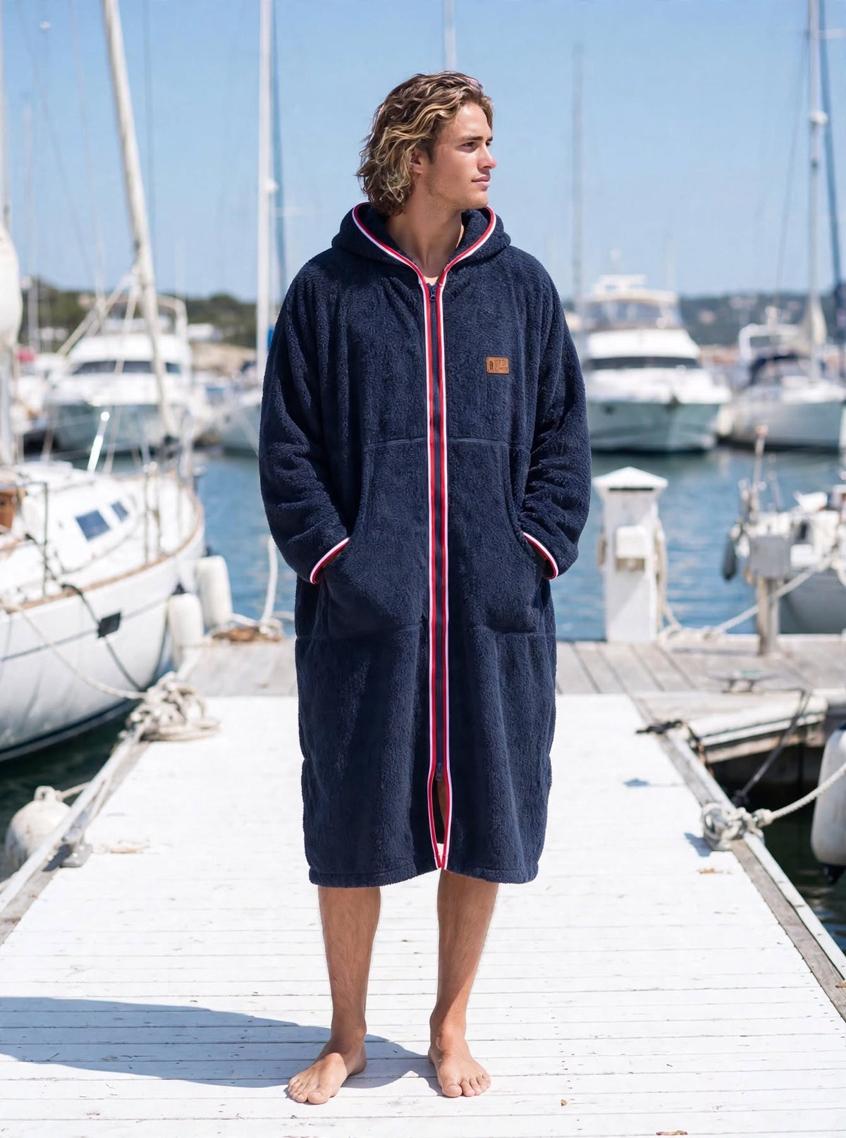 Szlafrok frotte na zamek - Zip Navy