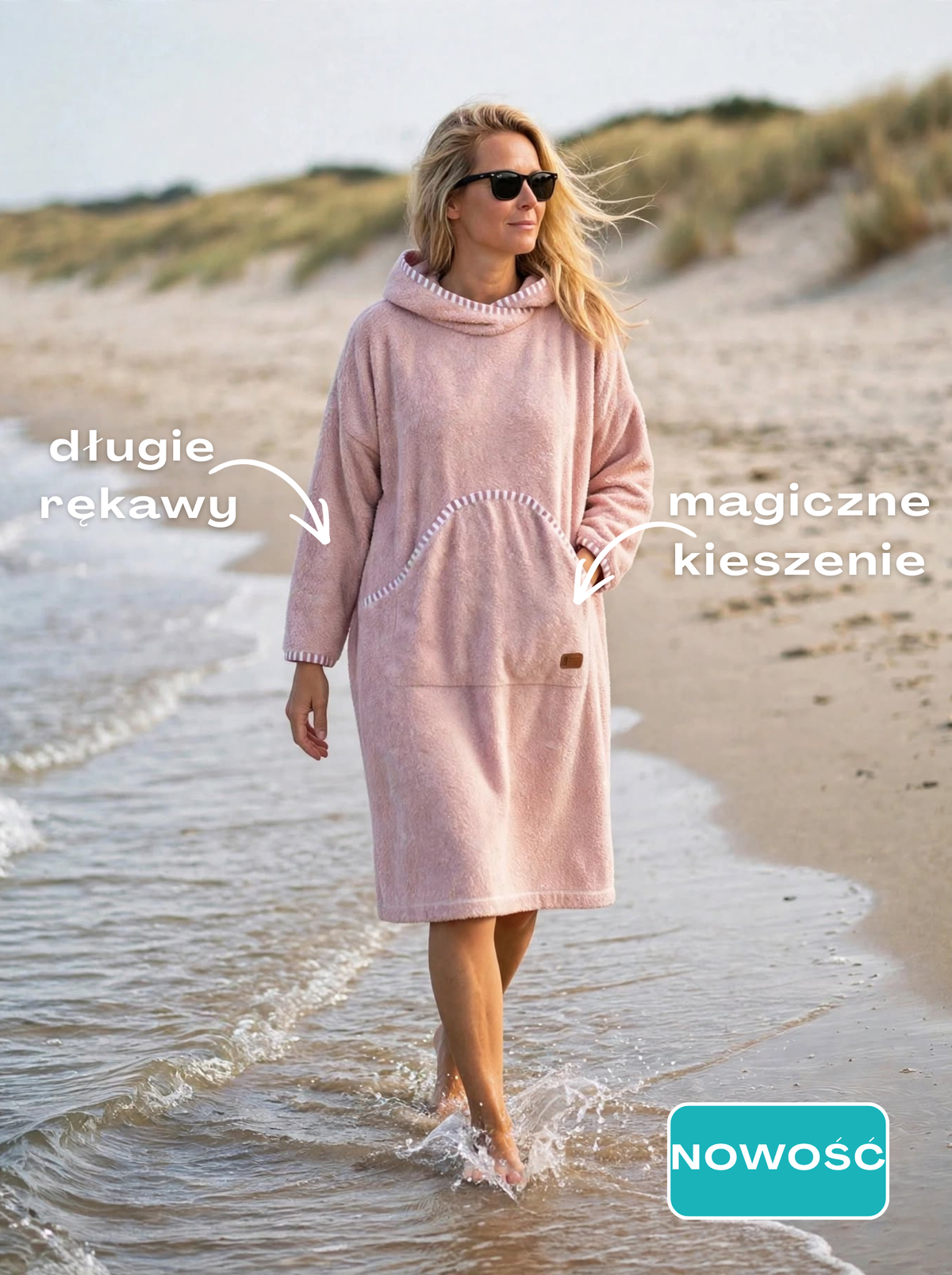 Ponczo Kąpielowe Just Pink - długi rękaw
